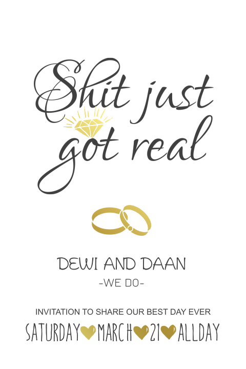 Trendy goudfolie trouwkaart met ringen