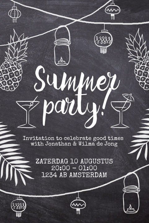 Uitnodiging tuinfeest of summer party met lampionnetjes