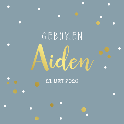 Goudfolie geboortekaartje jongen met gouden stippen
