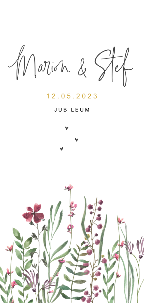 Jubileumkaart met veldbloemen rood