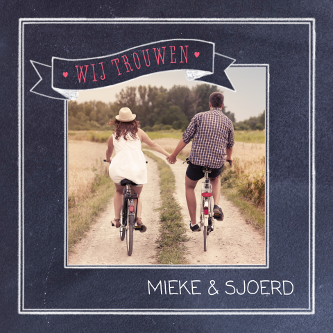 Hippe trouwkaart in krijtbord-stijl