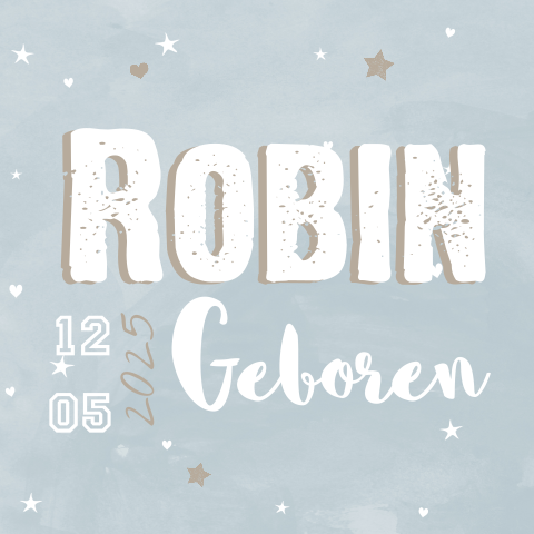 Blauw jongenskaartje met aquarel en typografie