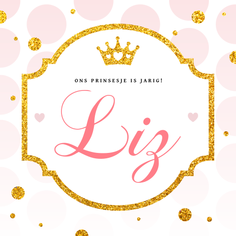 Lieve uitnodiging voor een prinses met goudlook en stippen