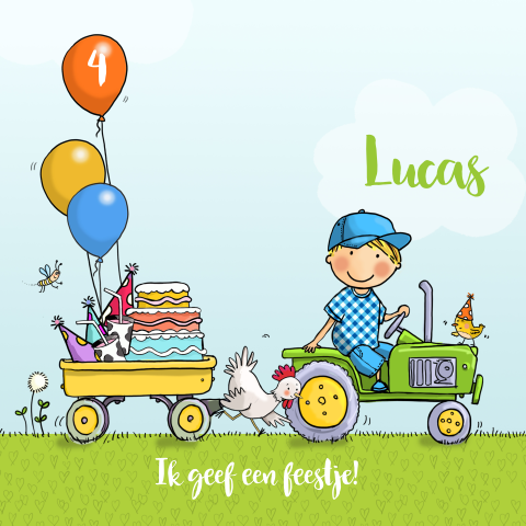 Uitnodiging voor een kinderfeestje met tractor - jongen