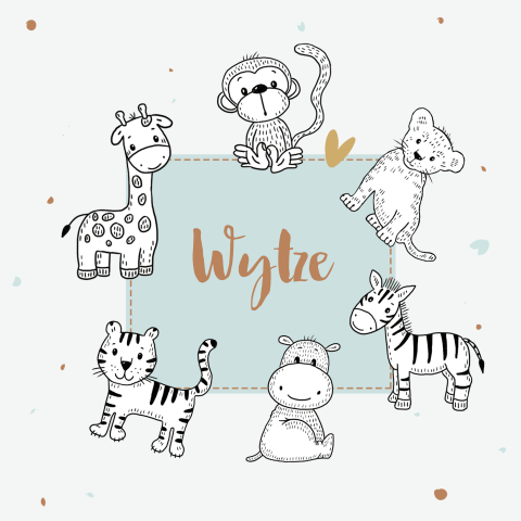 Vrolijk babykaartje met jungledieren en hartje