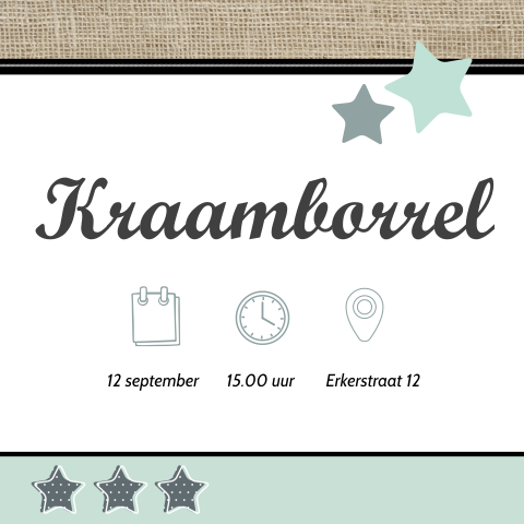 Stoere kraamborrelkaart met sterren voor jongen