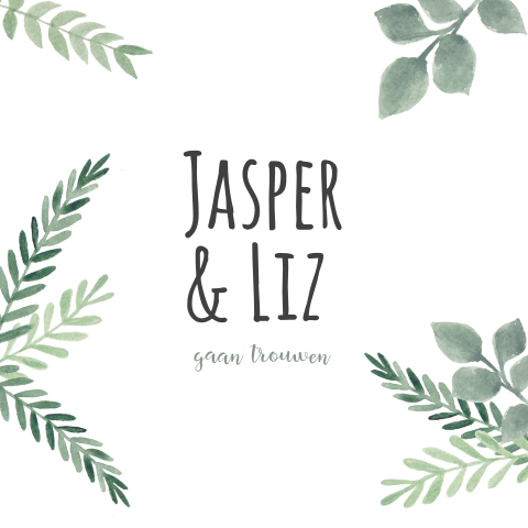 Bohemian trouwkaart met watercolourtakjes