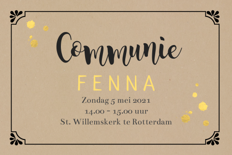 Uitnodigingskaart voor een communie met goudkleurige stippen