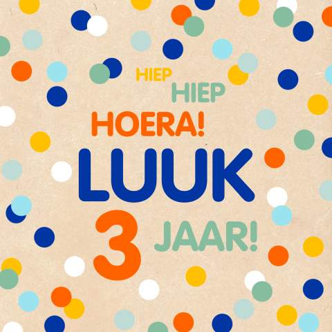 Kleurrijke uitnodiging voor 3e verjaardag jongen met confetti