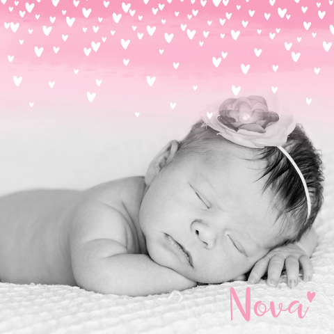 Romantische babykaart met roze aquarel