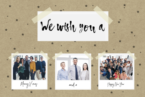 Zakelijke kerstkaart met polaroid foto's en kraftlook