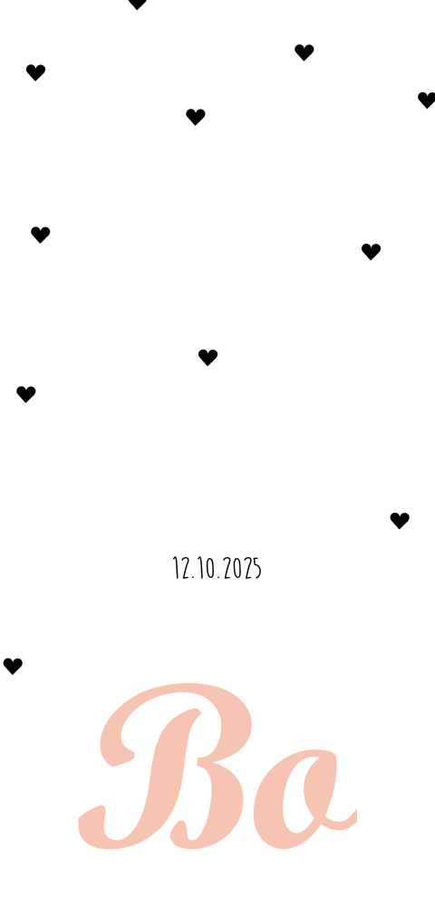 Trendy geboortekaartje met roze letters en hartjes