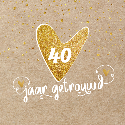 Stoere jubileumkaart voor 40 jaar huwelijk met glitter hartje en kraft