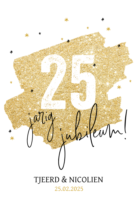 Hippe uitnodiging 25 jaar getrouwd met glitters