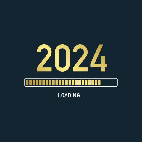 Business nieuwjaarskaart met 2024 in goudfolie