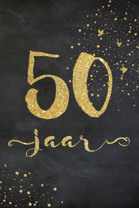Originele uitnodiging 50 jaar met gouden spetters en hartjes
