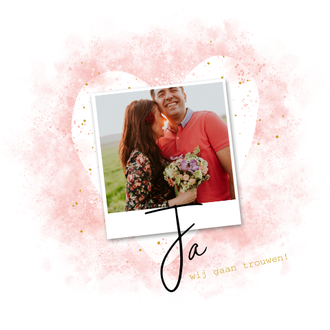 Romantische trouwkaart met watercolor hart en foto