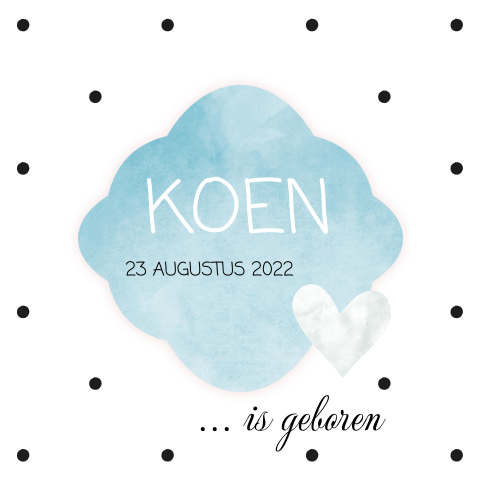 Hip geboortekaartje met stippen en watercolour