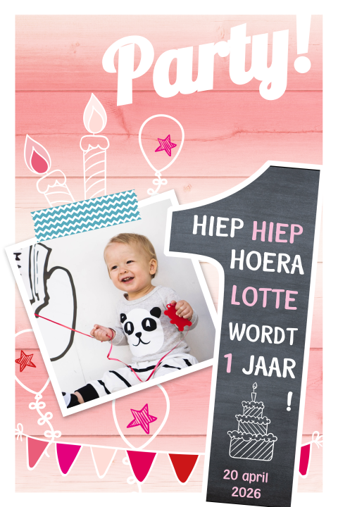 Stoer verjaardagskaartje meisje van 1 jaar