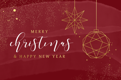 Zakelijke kerstkaart met goudfolie kerstster op donkerrood