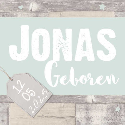 Pastel groen en sloophout geboortekaartje
