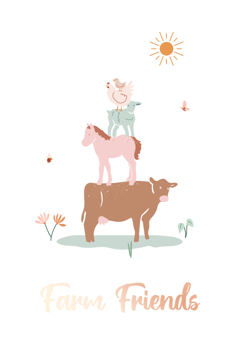 Hippe kinderkamerposter met dieren en roségoudfolie