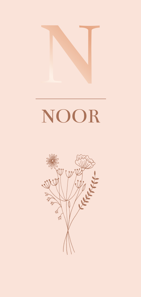 Minimalistisch roségoudfolie geboortekaartje meisje in peach met bloemen