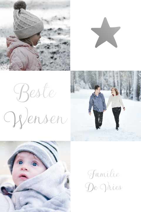 Zilverfolie foto kerstkaart met ster