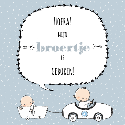 Lief geboortekaartje voor jongen met broertjes in een race auto