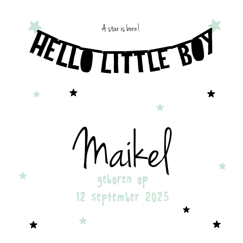 Stoere letterbanner met mint elementen op geboortekaartje