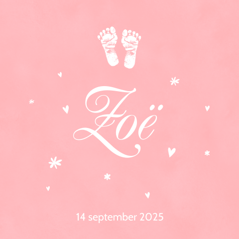 Elegant geboortekaartje met afdruk van voetjes