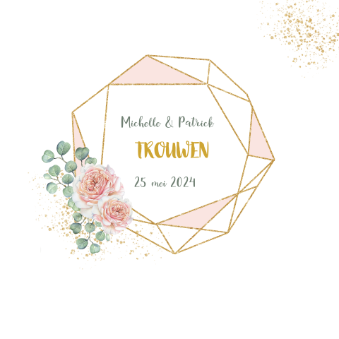 Hippe trouwkaart met geometrische vorm en botanische takken