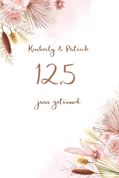 Huwelijksjubileum uitnodiging 12,5 jaar met hippe droogbloemen