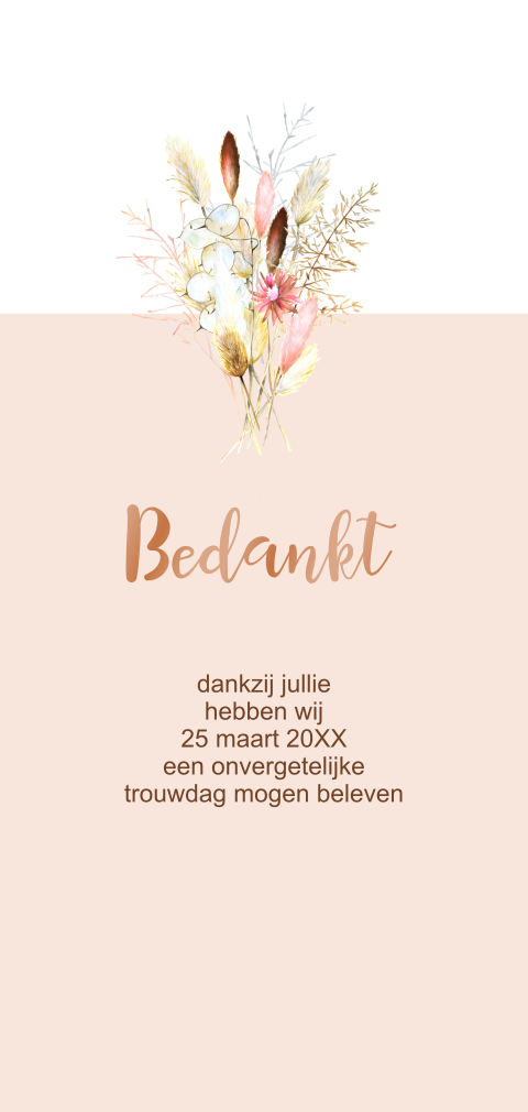 Bedankkaart in hoogglans en droogbloemen