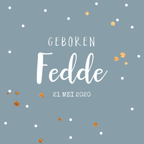 Simpel geboortekaartje met goudkleurige confetti