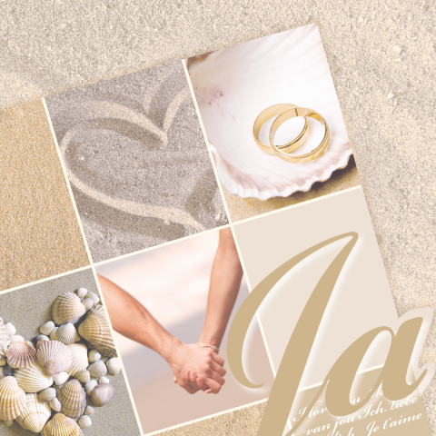 Romantische trouwkaart in strandthema