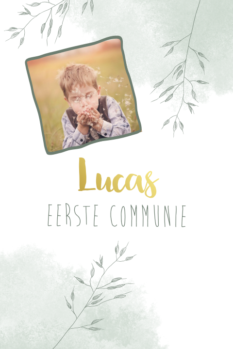 Communiekaart voor een jongen met plantjes op aquarel