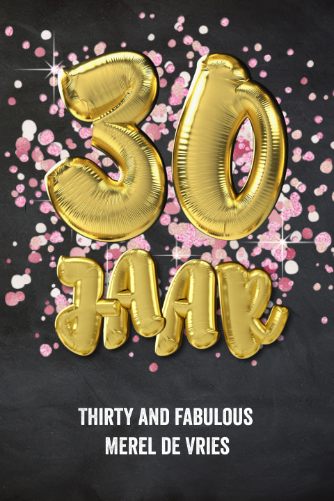 Uitnodigingskaart 30 jaar met roze confetti en zwarte achtergrond