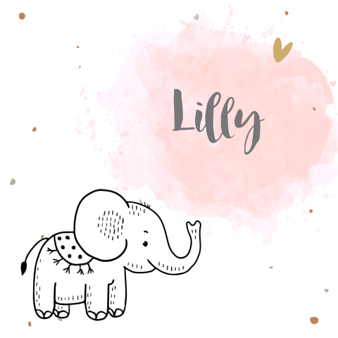 Mooie geboortekaart met olifant in zwart wit en roze waterverf