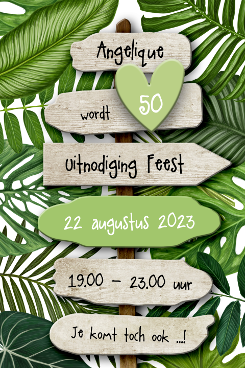 Uitnodiging 50ste verjaardag met botanische bladeren