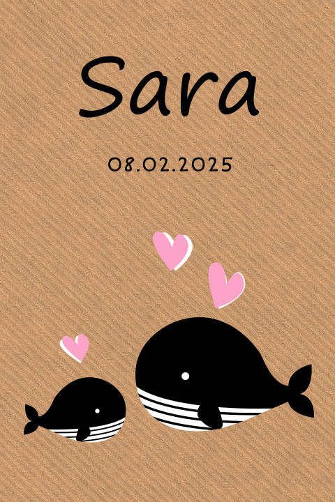 Stoer geboortekaartje met baby walvis voor meisje