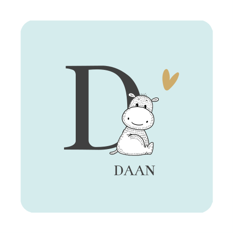 Schattig babykaartje met initiaal en nijlpaard - jongen
