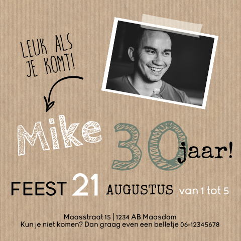 Stoere verjaardagskaart man 30 met kraft en foto