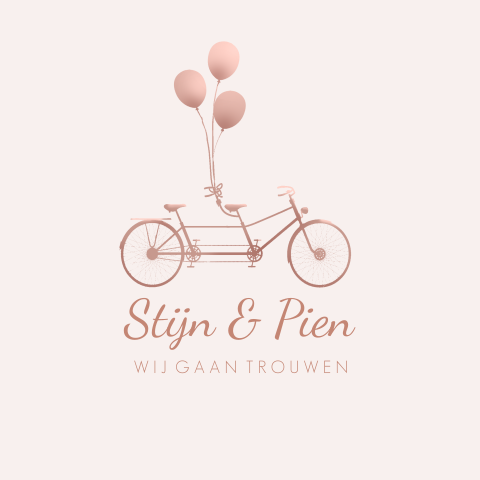 Klassieke trouwkaart met fiets en ballonnen