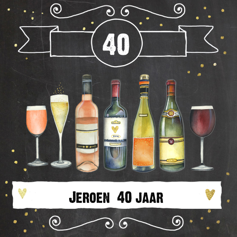 Hippe verjaardagsuitnodiging 40 jaar man met wijn op krijtbord
