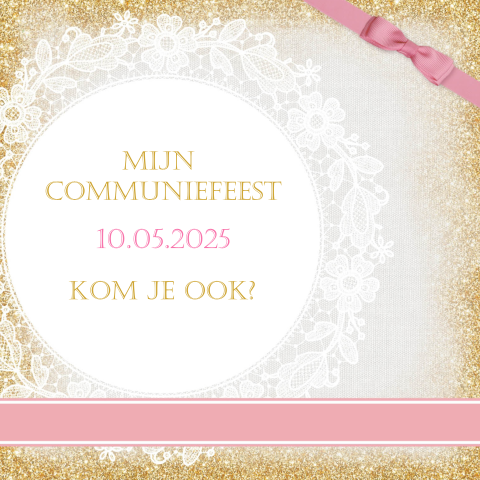 Klassieke communiekaart met kant en lint