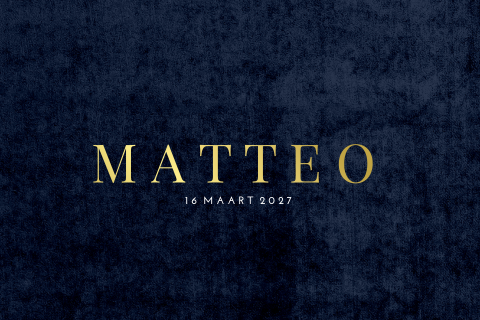 Minimalistisch blauw geboortekaartje met velvet look en goudfolie