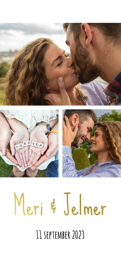 Goudfolie trouwkaart met foto's