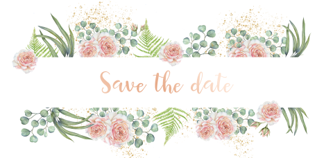 Panorama save the date kaart met rozen en roségoudfolie
