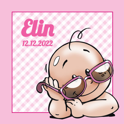 Lief geboortekaartje in roze met cartoon